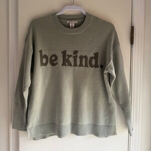 Sincerely Jules Be Kind Crewneck Sweater Light Green Knit Pullover Medium